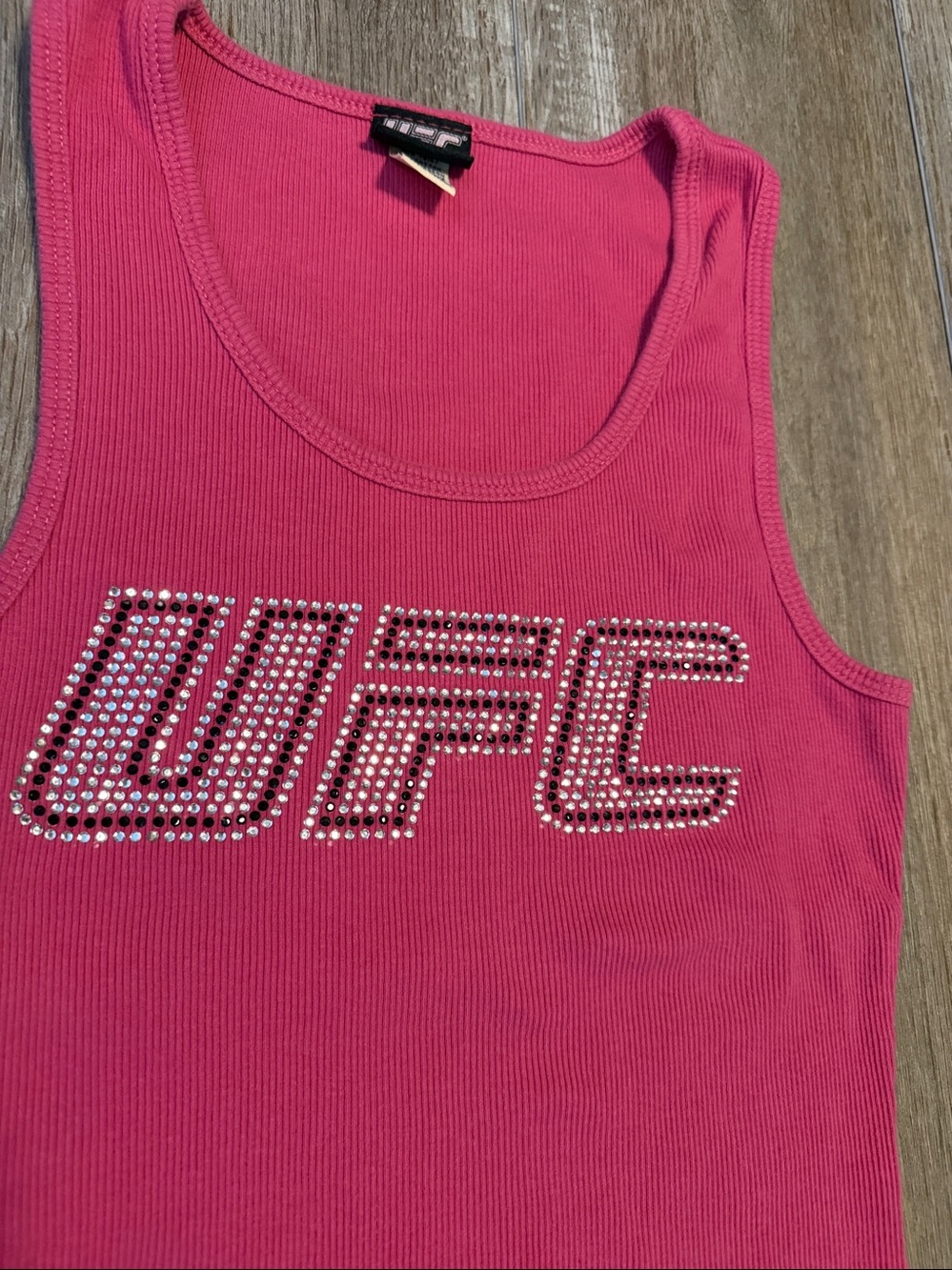 UFC Pink Rhinestone Ribbed Tank Top - Picture 3 of 4